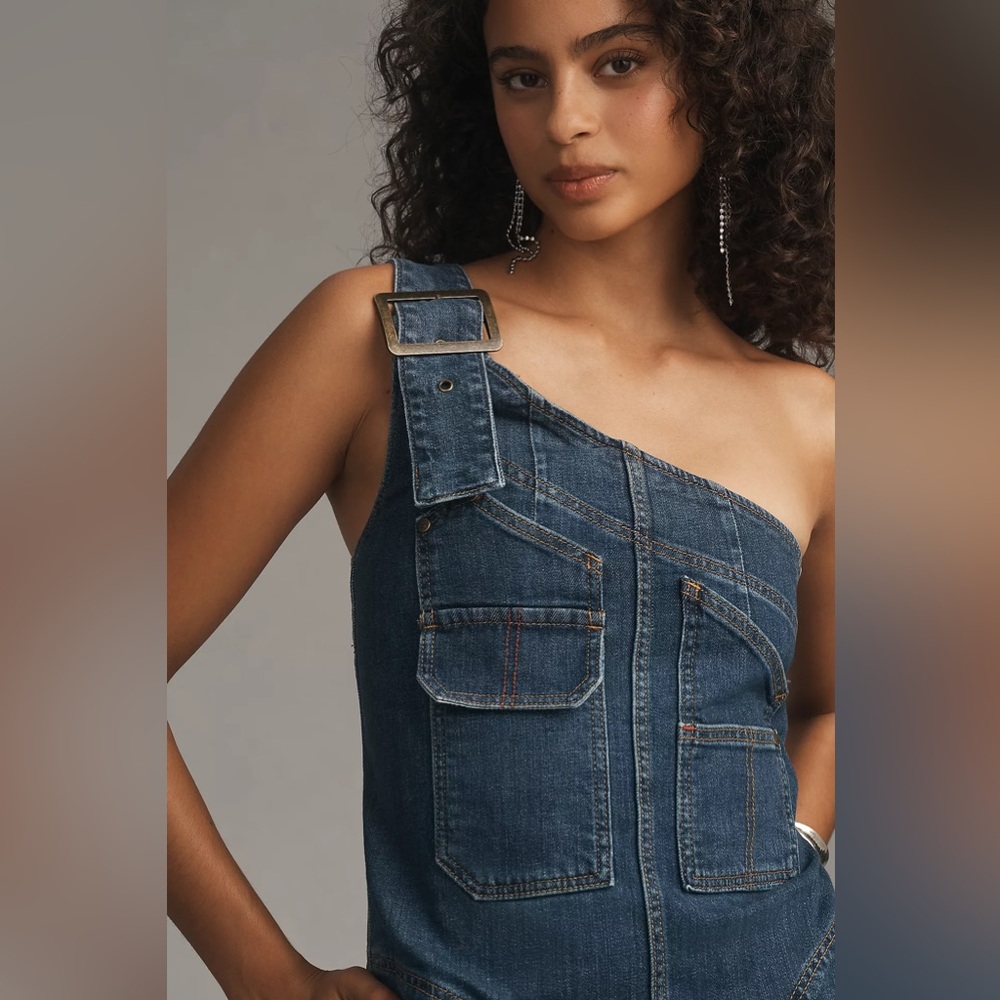 New Anthropologie Pilcro One-Shoulder Denim Utility Overalls Size S